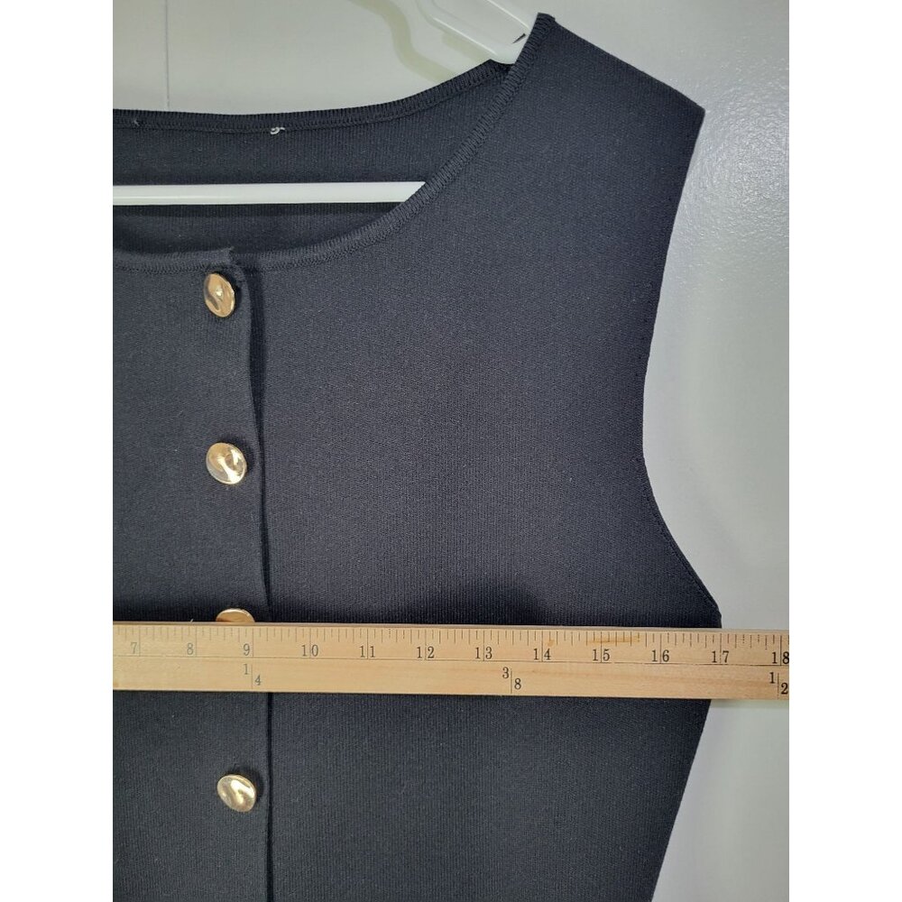 Zara Gold Button Knit Vest Top Black SZ XL Minimalist Classic Heavy - Picture 3 of 8